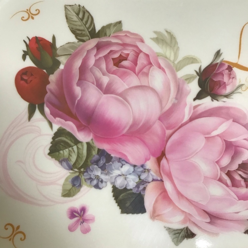 LAST 1! Floral Serving Tray Melamine Handles Cream Pink Peonies Tea Vanity NEW - Picture 8 of 14